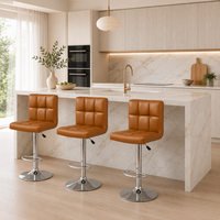 Tabouret de bar pivotant polyvalent en cuir PU marron, réglable avec vérin à gaz, pour la maison, le salon, le magasin, le mobilier de bar