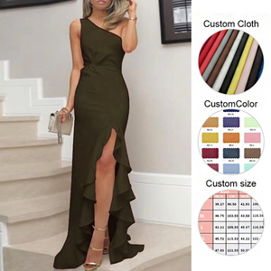 split sleeve formal dress Stunning Pleated Evening Dress with High Slit and Sequin Sleeves main image 1