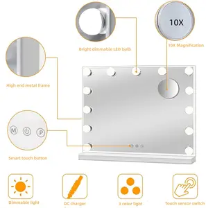 15個の調光可能なLED電球大型ハリウッド照明付きバニティミラー
