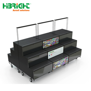Mobile Tiered Display Stand Folding Merchandising Rack with Wheels and Graphic Panels for Supermarket Promotion - Product Image 3