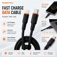 Kabel Data Pengisian Cepat Silikon Lembut Grosir Pabrik DOUBLE PONY, Kabel USB C 2A Tipe-C untuk iPhone 18