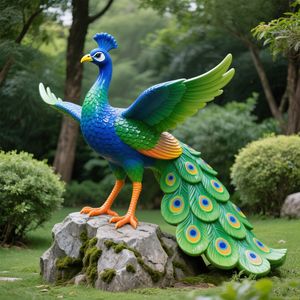 Escultura de pavo real FRP resistente a la intemperie, estatua de pájaro colorida realista para decoración de jardín, <span class=keywords><strong>Villa</strong></span>, adorno de patio, paisaje de parque - Product Image 2