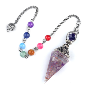 Antique Silver Colorful Spirit <strong>Pendulum</strong> Semi Precious Stone Resin Orgone Pendant Hexagon Cone Pyramid <strong>Pendulum</strong> With Chain - Product Image 5