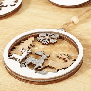 Christmas Art Style Hanging Wooden Plaque Hollow Craft Scene <b>Wood</b> <b>Slice</b> Christmas Tree Decorations MDF Material Engraved Carving - Product Image 1
