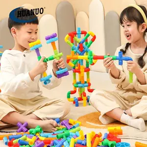 Huanconstruction inşaat su plastik boru blokları yapı oyuncaklar çocuklar için DIY montaj boru hattı tünel blok oyuncaklar hediyeler