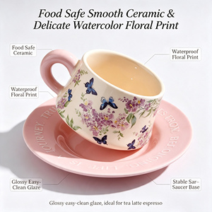 Juego de Taza y Platillo con Diseño Floral de Mariposas Púrpuras Vintage, Taza de Café Estética <span class=keywords><strong>para</strong></span> Uso Diario, Regalo <span class=keywords><strong>para</strong></span> Mujeres, Elegante Compañera <span class=keywords><strong>para</strong></span> la Hora del Té - Product Image 3