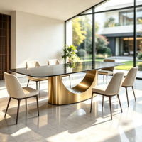 Table à manger rectangulaire de luxe moderne en pierre frittée YUANCHANG, design unique en U, finition brossée antique, mobilier de salle à manger