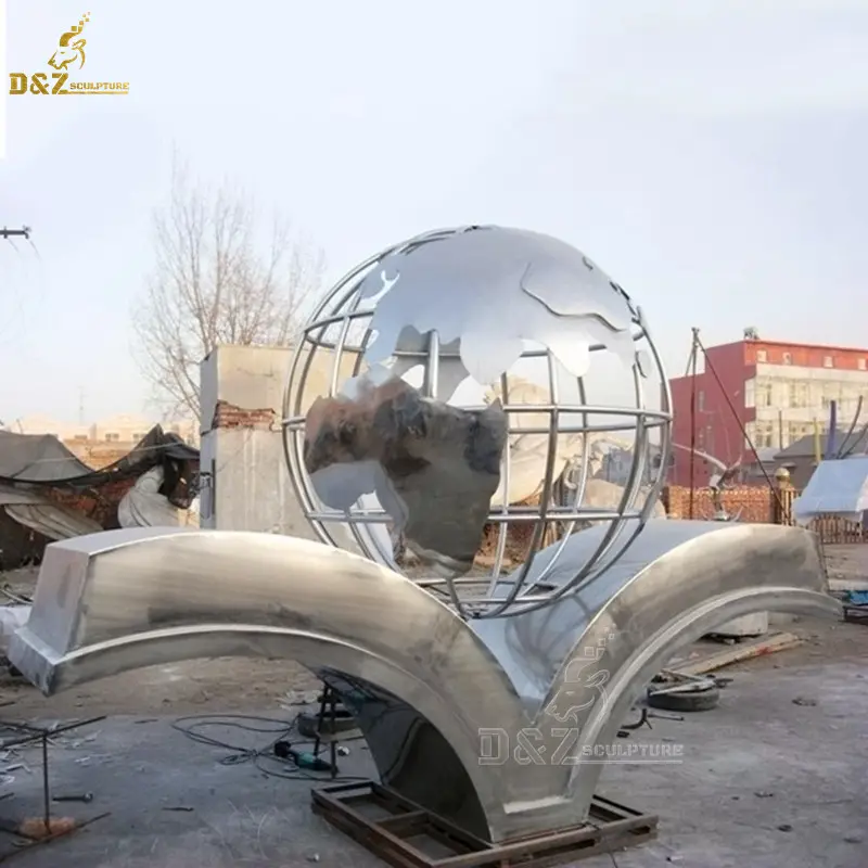 Large Outdoor Stainless Steel Metal Globe Sculpture with Books D&Z