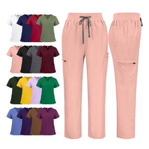 Nouvelle conception, ensemble d'uniformes classiques pour infirmières, haut à col en V, pantalon droit, usage hospitalier, 72 % polyester, 22 % rayonne, 6 % élasthanne, logo personnalisé - Product Image 4