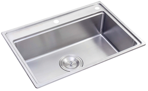 Évier de cuisine double à finition satinée 860x450mm en acier inoxydable SUS304 avec robinet extractible intégré - Product Image 6
