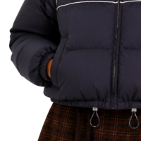 Blouson matelassé bleu marine pour femme, col montant, surpiqûres contrastantes blanches, court, imperméable, respirant, coupe-vent, isolé pour l'hiver