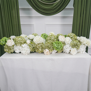 Luxury Custom White green hydrangea Flower Runner High-Density Silk Floral for Wedding <b>Table</b> & Staircase Decoration - Product Image 1