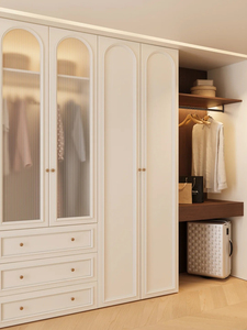 French Cream <strong>White</strong> Wooden Modern <strong>Bedroom</strong> Wardrobe Large Capacity Eco-Friendly Wall Mount Customizable Furniture for Hotel Villa - Product Image 2