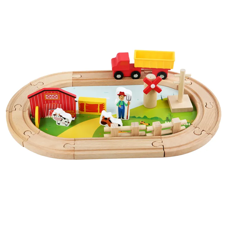 Yiwu toys di alta qualità in legno fai da te educativo fattoria binari ferroviari slot giocattoli in legno magnetico treno pista giocattolo set per i bambini