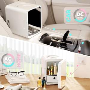 EUHOMY kulkas Mini 5L AC/DC, kulkas kecil dengan kaca LED dapat diredupkan, pendingin dan penghangat untuk perawatan kulit, kosmetik - Product Image 3