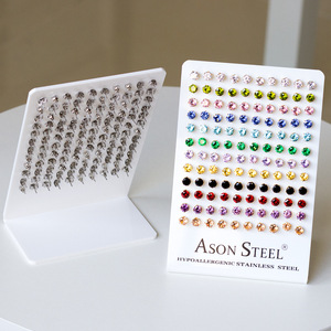 Boucles d'oreilles Ason en acier inoxydable, strass géométriques ronds, hypoallergéniques, bijoux de mode, cadeau - Product Image 3