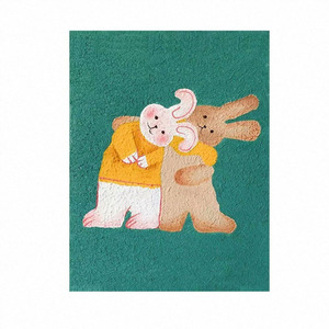 Rabbit Themed Childrens Room Decorative Painting Hand Painted Oil Painting Green <b>Frame</b> Modern Minimalist <b>Wall</b> Art For Hallway - Product Image 5
