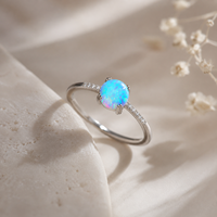Bague Solitaire Ronde en Argent Sterling 925 avec Opale et Zircon Cubique pour Femme - Vente en Gros