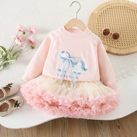 Ensemble pull et jupe en maille tricotée avec nœud, style coréen, pour bébés filles, collection automne-hiver, nouveauté, vente chaude