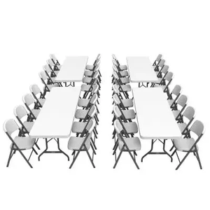 Wholesale Heavy Duty Foldable 6ft 8ft 10 People <b>Garden</b> Party Rectangular White <b>Plastic</b> Dining Table and <b>Chairs</b> Set - Product Image 2