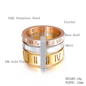 Nouvelle bague empilable en acier inoxydable de luxe avec chiffres romains et zircone cubique - Product Image 6