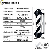 Poteau de barbier rond en plastique noir imperméable avec rayures noires et blanches ; Panneau lumineux rotatif pour salon de coiffure