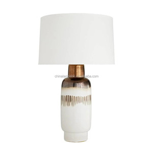 Speckled Stone Cylinder Modern Neutral Table Lamp with Brass Trim | Organic Elegant Lighting for Resort Hotel & Home - Product Image 6