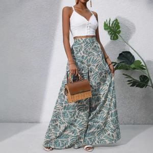 Pantalon décontracté vintage à jambe large, taille mi-haute élastique, imprimé, style vacances printemps-été-automne 2026, coupe ample, pour femme européenne et américaine - Product Image 1