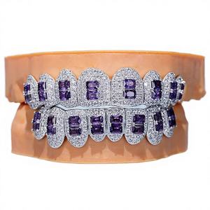 Juego de Grillz de Dientes Personalizados de Plata 925 con Diamantes Morados Estilo Hip Hop, Joyería de Lujo Estilo Rapper - Product Image 2