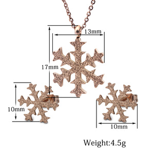 Ensemble collier et boucles d'oreilles flocon de neige en or rose, acier inoxydable 304, pour femme, cadeau, bijoux tendance - Product Image 5