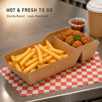 Contenant rectangulaire en papier kraft pour frites avec compartiment à sauce, idéal pour la vente en gros et l'emballage rapide des aliments