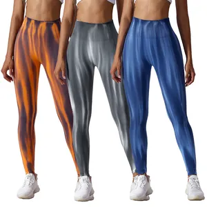High Quality Custom Logo Printed Tie Dye Seamless Woman Active Wear Yoga Pants Butt Lift Leggins High Waist Yoga Leggings