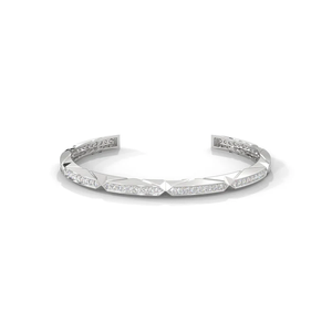 Modern Sterling <b>Silver</b> Linear <b>Cuff</b> <b>Bracelet</b> with Black and White Synthetic Diamond Accents for Elegant Luxury Style - Product Image 2