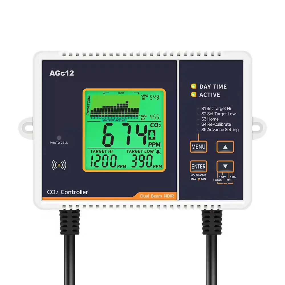 AGC12 Detector de CO2 de doble canal Monitor y controlador de dióxido de carbono 100-240vac