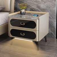 Nouvelle table de chevet intelligente, moderne, luxueuse, minimaliste, en bois massif avec plateau en pierre, idéale pour les appartements, multifonctionnelle