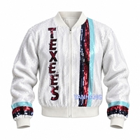 Blouson Bomber Femme Respirant à Paillettes Texas avec Fermeture Éclair à Rayures Arc-en-ciel, Manteau Décontracté Scintillant pour l'Automne, Taille Unique