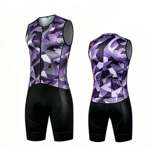 Combinaison de triathlon de haute qualité à demi-zip pour homme, sans manches, aérodynamique, design personnalisé, imprimé géométrique, vêtements de cyclisme - Product Image 1