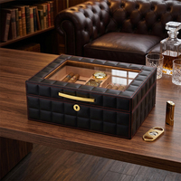 Humidor de Cigarros JH Premium de Cuero Lacado de Doble Capa, Gran Capacidad, Resistente a la Humedad, con Ventana Transparente en la Parte Superior