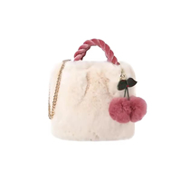 Bolso de Hombro Tipo Cubo para Mujer, Moderno, Bonito, de Felpa Blanca, Popular, con Cierre de Cremallera, Protección RFID, Impermeable, Tamaño Personalizable