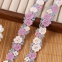 Fil de polyester hydrosoluble de 2 cm de large, dentelle florale brodée de roses, embellissements pour vêtements, accessoires, artisanat DIY, vêtements