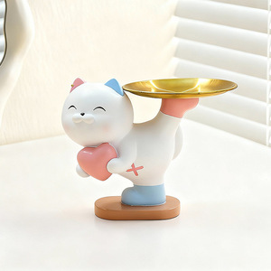 Kick-Leg Happy Cat Storage Ornament Resin Desktop Makeup Organizer Lipstick Holder Decor For Living Room Or Entryway - Product Image 2