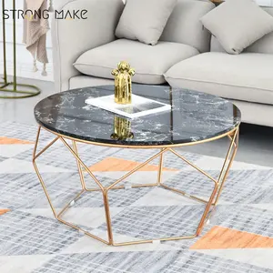 Hottest design living room furniture gold chrome stainless steel black marble coffee table