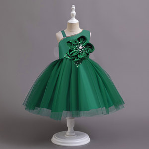 Elegant Girl Party <b>Dress</b> <b>One</b> Shoulder Flower Embellished Tulle Gown Kids <b>Birthday</b> Wedding Bridesmaid - Product Image 6