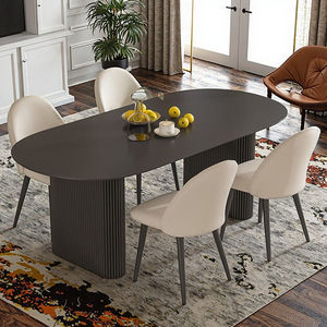 Moderno semplice crema tavolo da pranzo <span class=keywords><strong>Set</strong></span> nero ardesia rettangolare pannello di legno sedia ovale combinazione per la piccola casa isola di metallo - Product Image 5
