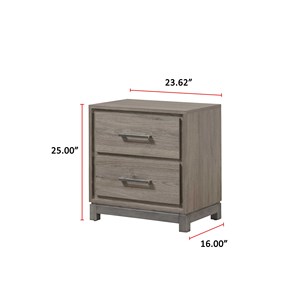 Contemporary 2-<b>Drawer</b> <b>Storage</b> Nightstand Grey Oak Finish Metal Handle - Product Image 4