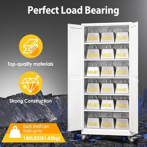Armoire de rangement métallique de <span class=keywords><strong>bureau</strong></span> avec roulettes, 2 portes, 5 étagères réglables, verrouillable, anti-basculement, blanche, pour classement - Product Image 3
