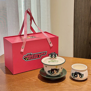 Powerpuff Girls Ceramic Gaiwan Set With Lid Green Pink Blue Durable Promotional Drinkware Summer 2025 - Product Image 5