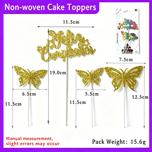 Décoration de gâteau papillon scintillant non tissé « Hello Cupcakes », 1 pièce, pour anniversaire, fournitures de fête, couleurs assorties - Product Image 3