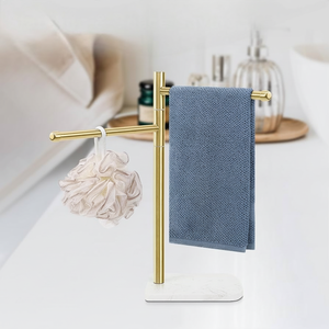 Classic Marble Metal Rotating Towel Stand Freestanding Design Durable Construction Modern Bathroom Organization for Clothing - Product Image 1
