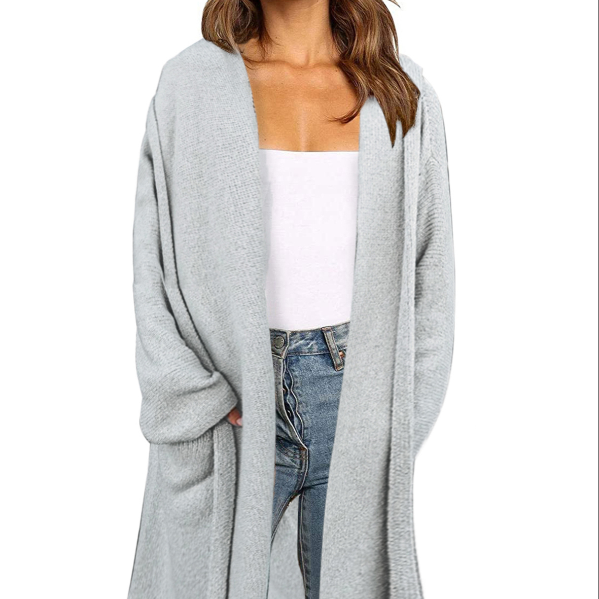 PRETTY STEPS PSCH8015 2021 Winter Women Solid Long Sleeve Casual Knee Length Sweater Cardigan with Pocket